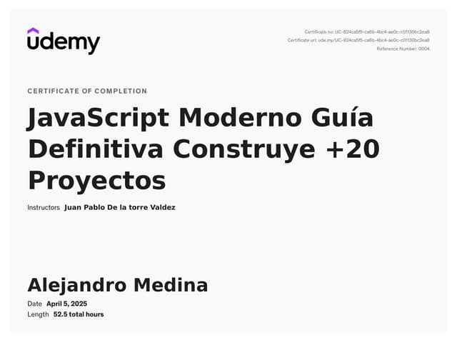 JavaScript Certification on Udemy