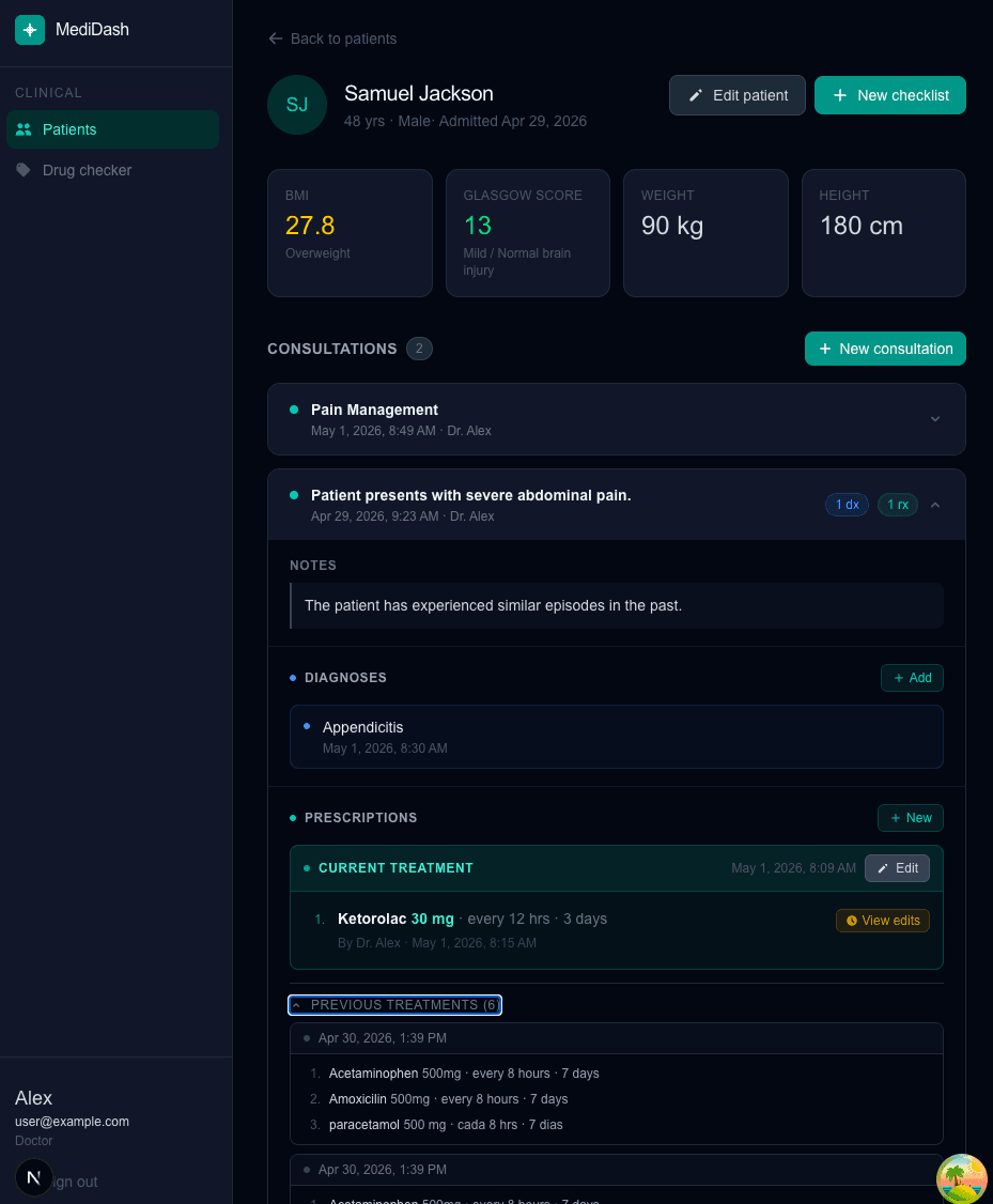 MediDash — patient info, consultations and prescriptions