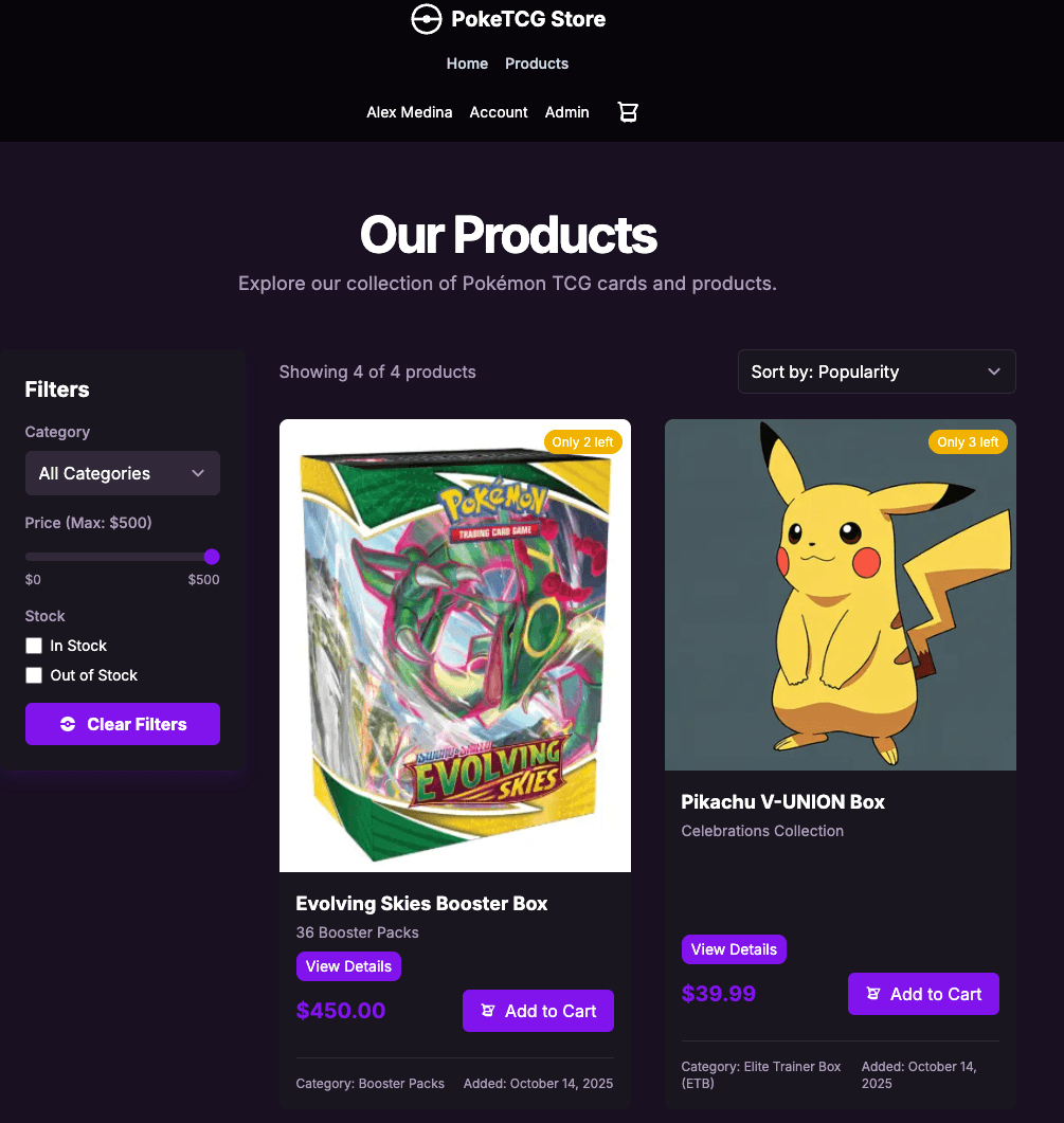 Pokemon TCG E-commerce Application