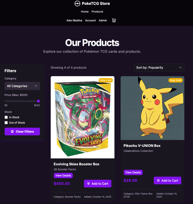 Pokemon TCG E-commerce Application